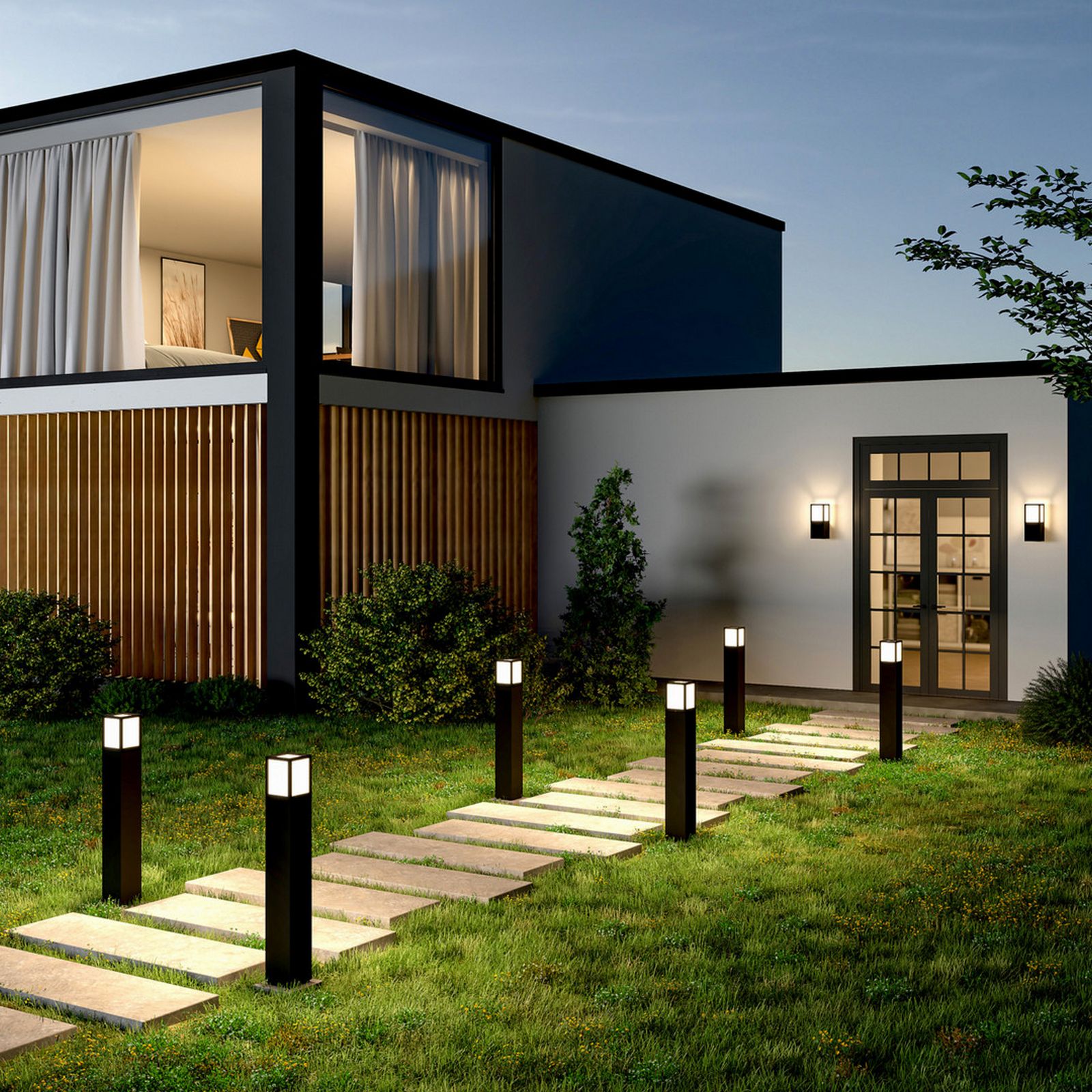 FACADO II lampe de jardin ANGULAIRE lampe à LED E27 IP65 poteau lumineux moderne lumière extérieur cour avenue 230V 65cm Gris foncè diffuseur opalin - 2