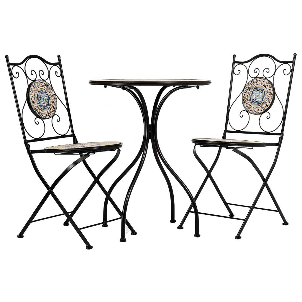 Conjunto de mesa e duas cadeiras em mosaico laranja e ferro forjado - 3