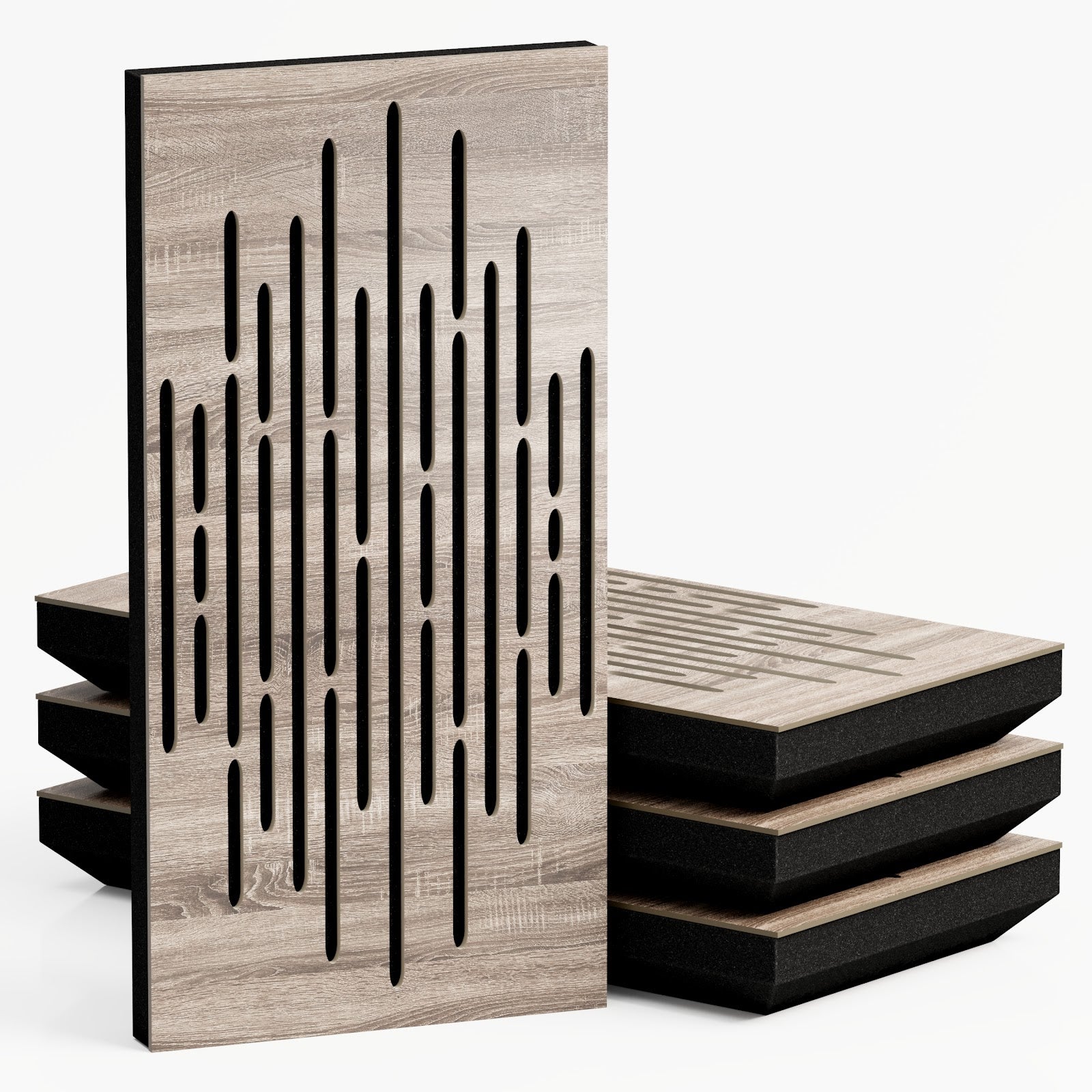 Lot de 4 Panneaux acoustiques étroits insonorisants WAVE 50x25x3 cm -0,5 m² surf.totale -MDF perforé laminé et mousse acoustique -Sonoma - 2