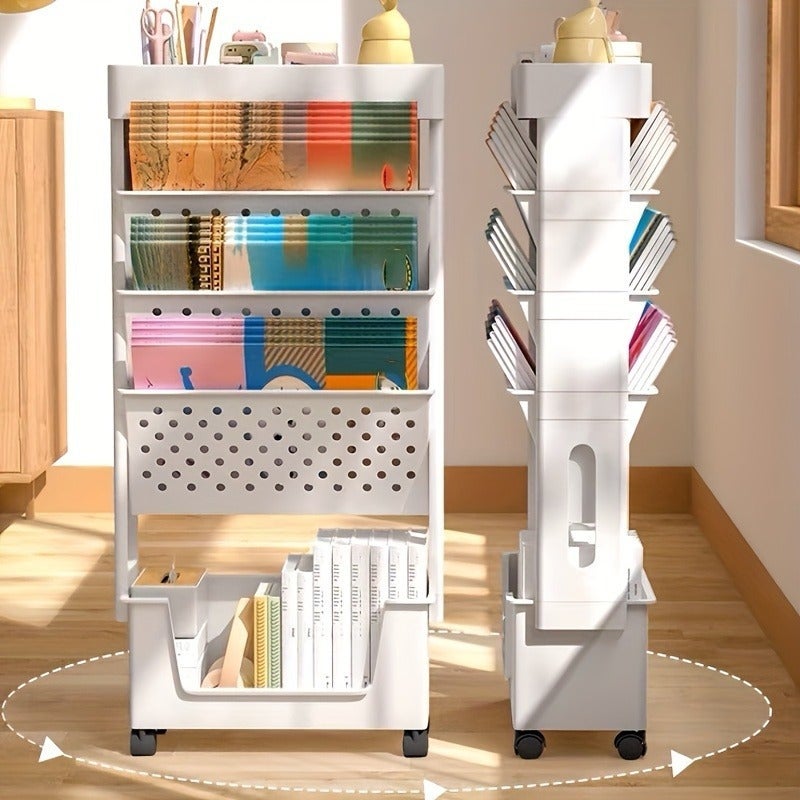 Caixa de armazenamento de livros de 5 camadas com rodas, artefacto de livros montado na mesa, estante de sala de aula para quarto e casa de banho - 4