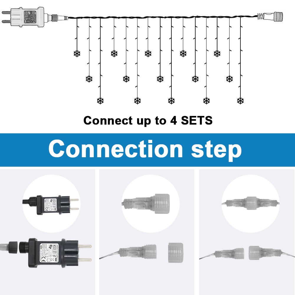 Guirmalda LED Copos de Nieve 8 Modos Impermeable con Temporizador, Decoración Navideña en Ventanas, Bodas y Jardines(Blanco, Dos piezas) - 5
