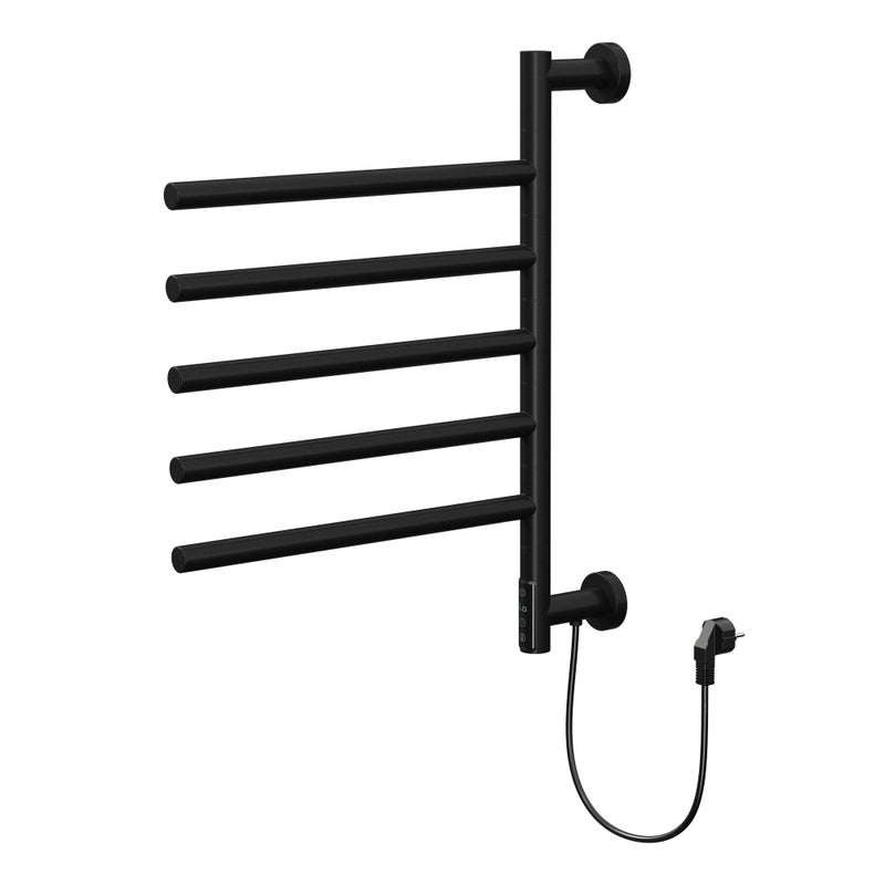 Luxebath grzejnik elektryczny do ręczników czarny matowy 5 obrotowych ramion timer 75w 45–60°c ścienny suszarka energooszczędny komfortowy 450x622mm