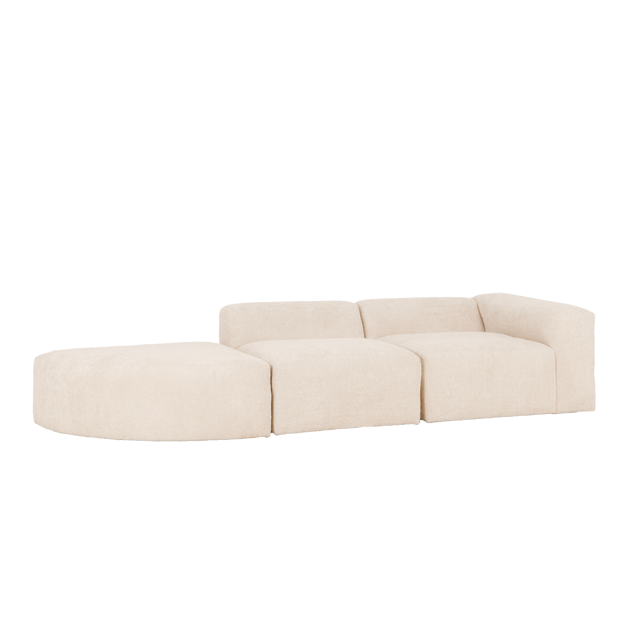 Berta - sofá de 3 módulos con curva izquierda de bouclé color blanco 320x70x110cm - decowood