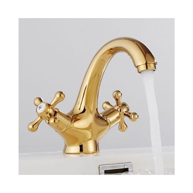 Stary kran zlewozmywakowy, mosiężny kran umywalkowy, kran wannowy, kran łazienkowy z wężem doprowadzającym wodę G1/2, złoty