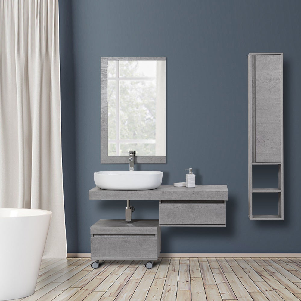 Armoire murale en mélamine ciment de 150 cm avec porte à mouvement lent - 2