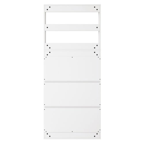 Scarpiera a 3 ante con ripiano e ganci, per 15 paia di scarpe, bianco, 70x25x163 cm, pannello in truciolato - 5