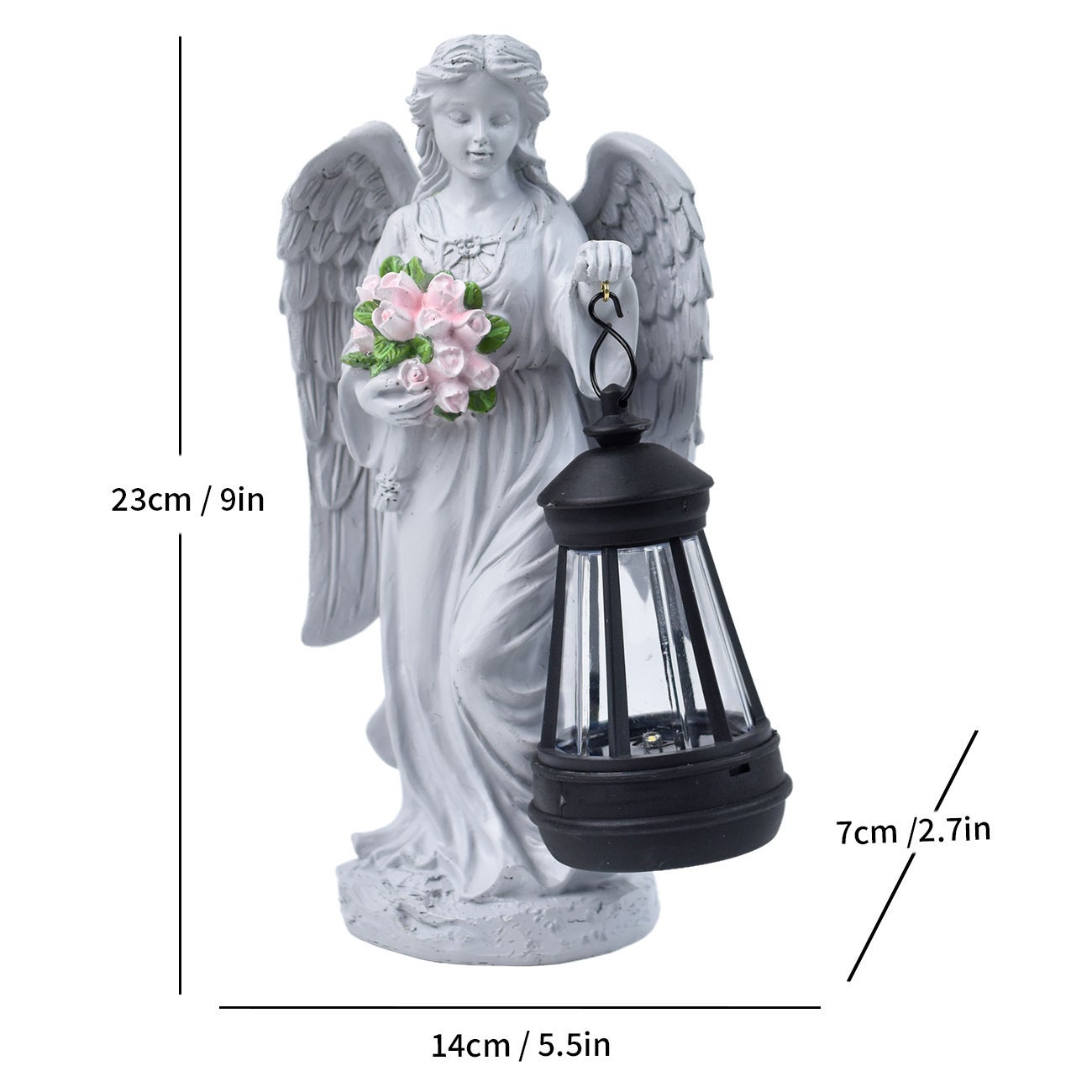 Statua Angelo Con Lanterna Solare – Decorazione Da Giardino – Resina Impermeabile Per Esterno