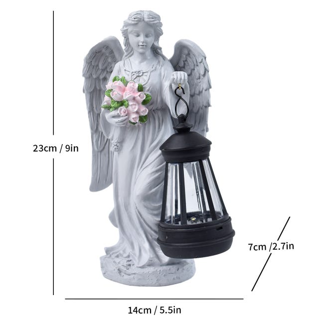 Statua Angelo Con Lanterna Solare – Decorazione Da Giardino – Resina Impermeabile Per Esterno