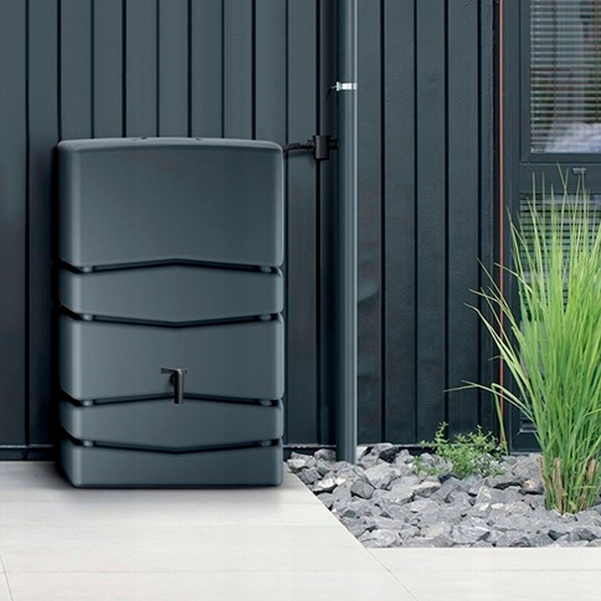 Fût de récupération d'eau 350L., D.77,5x38,3x13,50 en plastique anthracite - 3
