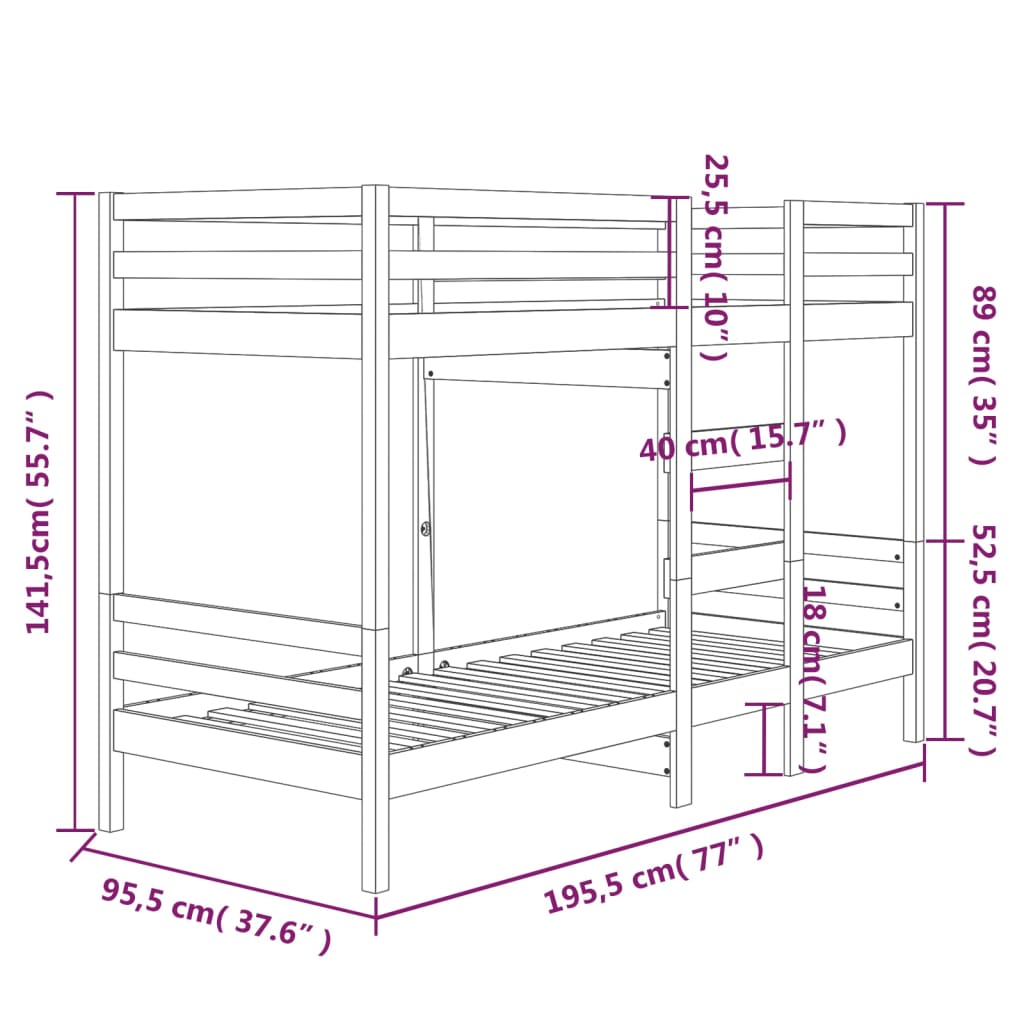 Lit superposé 90x190 cm Bois de pin massif - 8