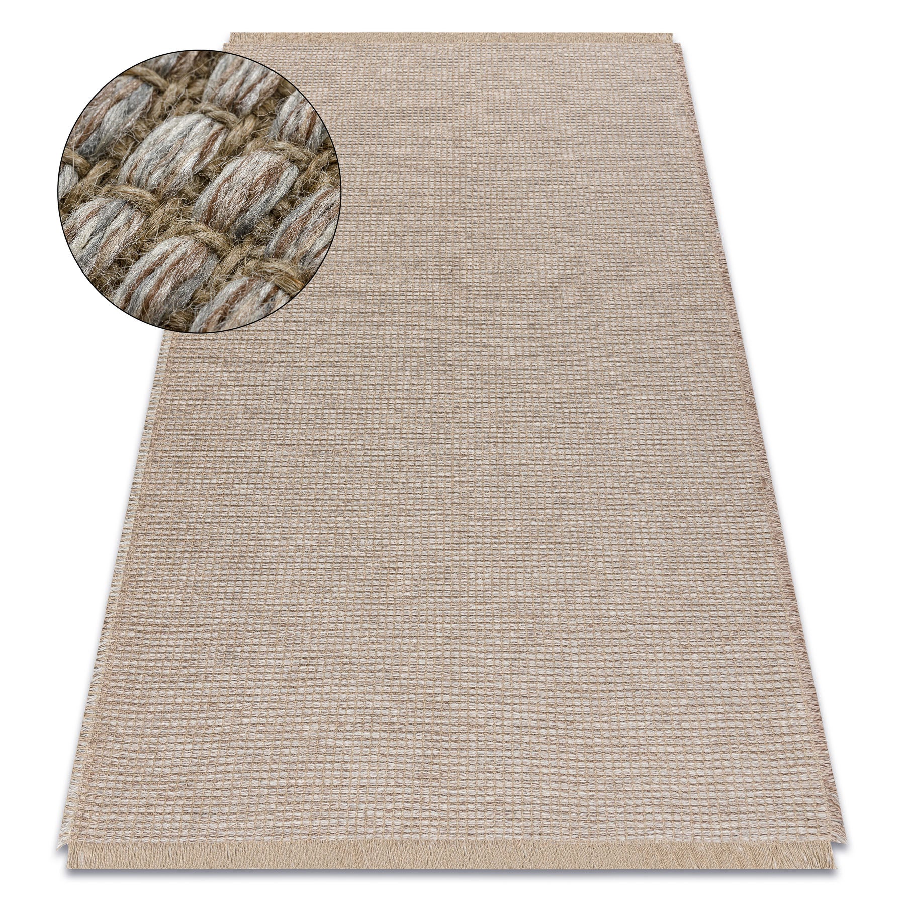 Alfombra jute 3652 beige / rayas uniforme - yute, tejido plano, flecos 60x100 cm