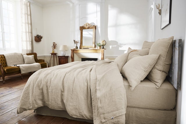 Drap Plat en Lin Lavé 270 x 300 cm – Soline Sable