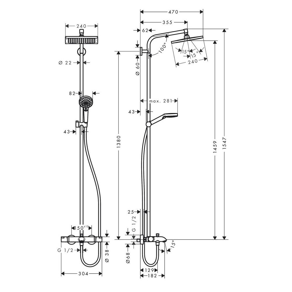 Colonne bain douche thermostatique HANSGROHE Crometta E 240 chromé - 2