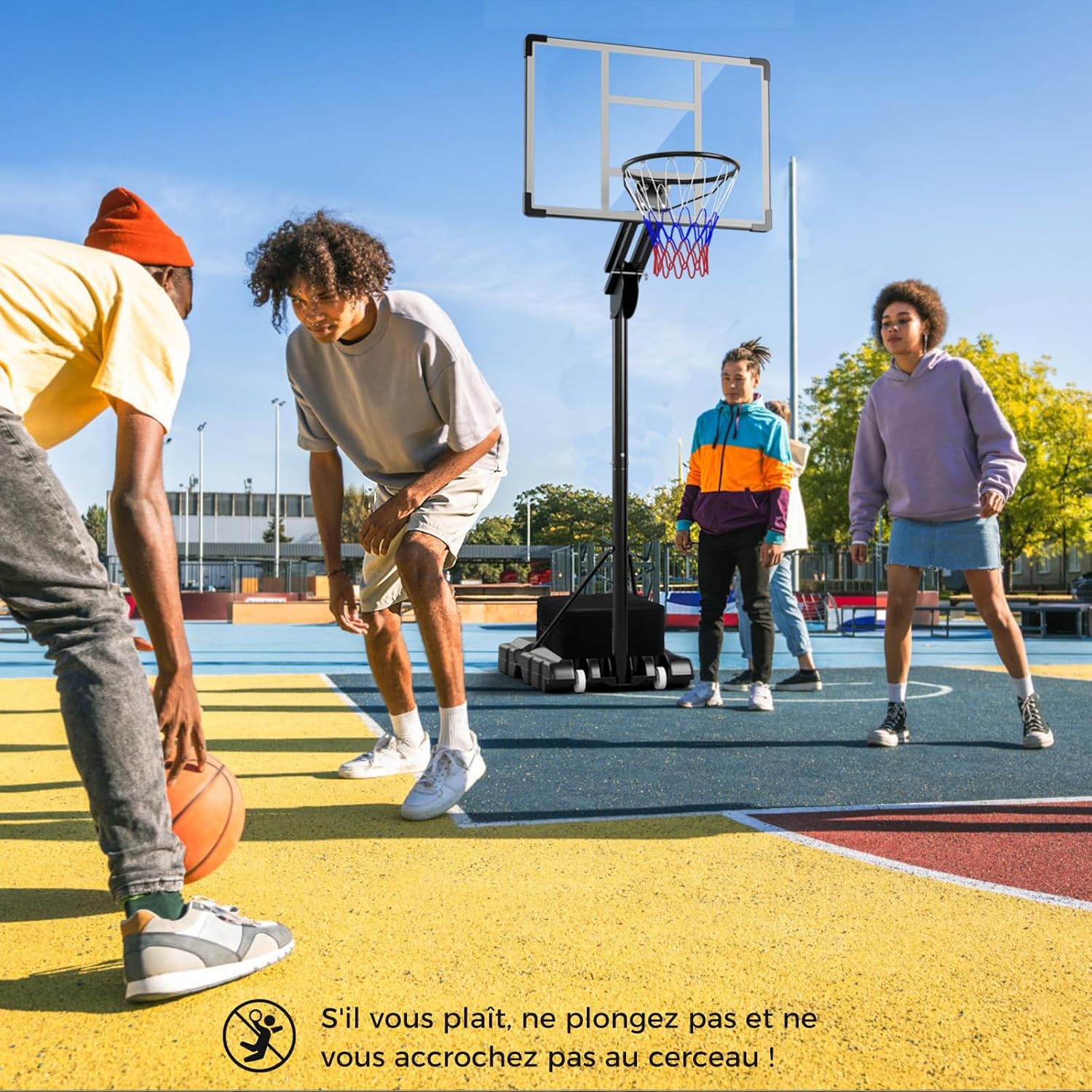 Cesto de basquetebol em suporte Altura ajustável a 10 níveis 149-305 CM, conjunto de basquetebol Base enchível Saco de peso Painel traseiro - 9