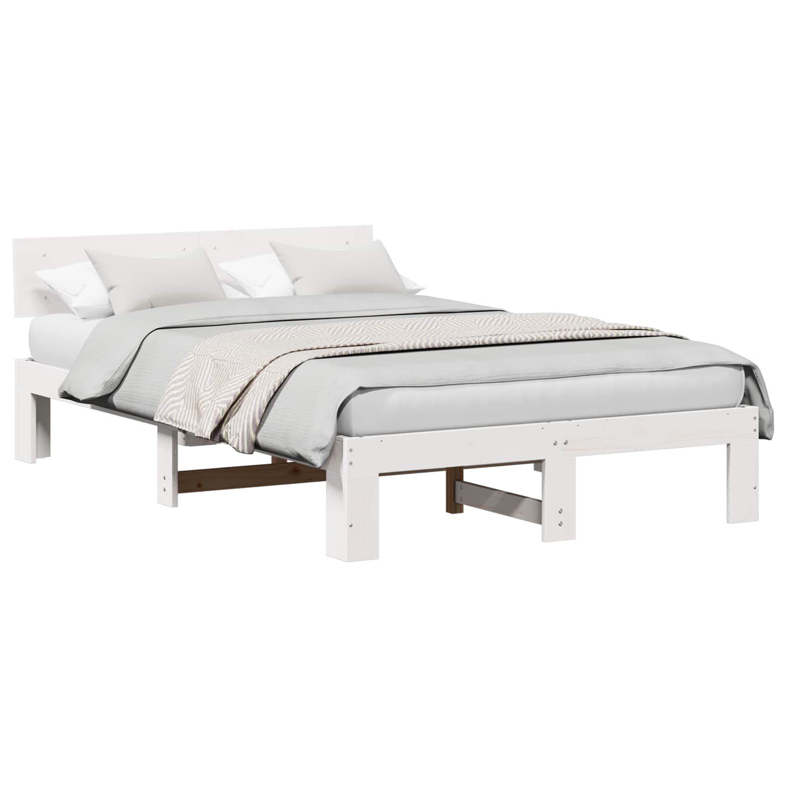 Cadre de lit avec tête de lit en pin massif blanc, 120 × 190 cm - 2