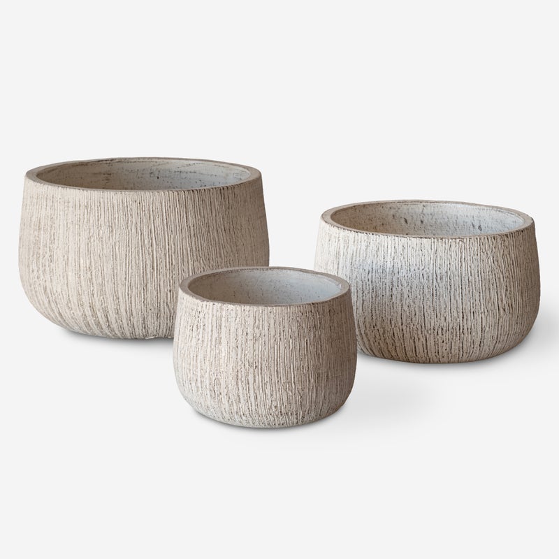 ZESTAW 3 OKRĄGŁYCH KREMOWYCH GARNKÓW CERAMICZNYCH