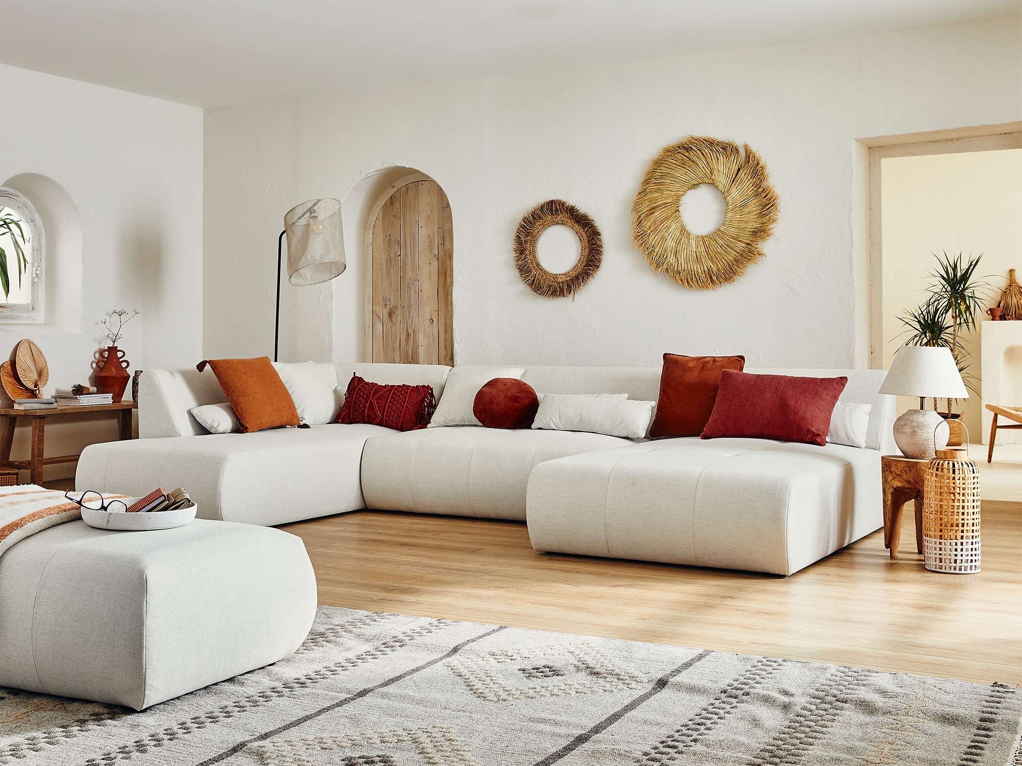 Canapé panoramique 7 places en Tissu Beige - ONYX - Best Mobilier - 3