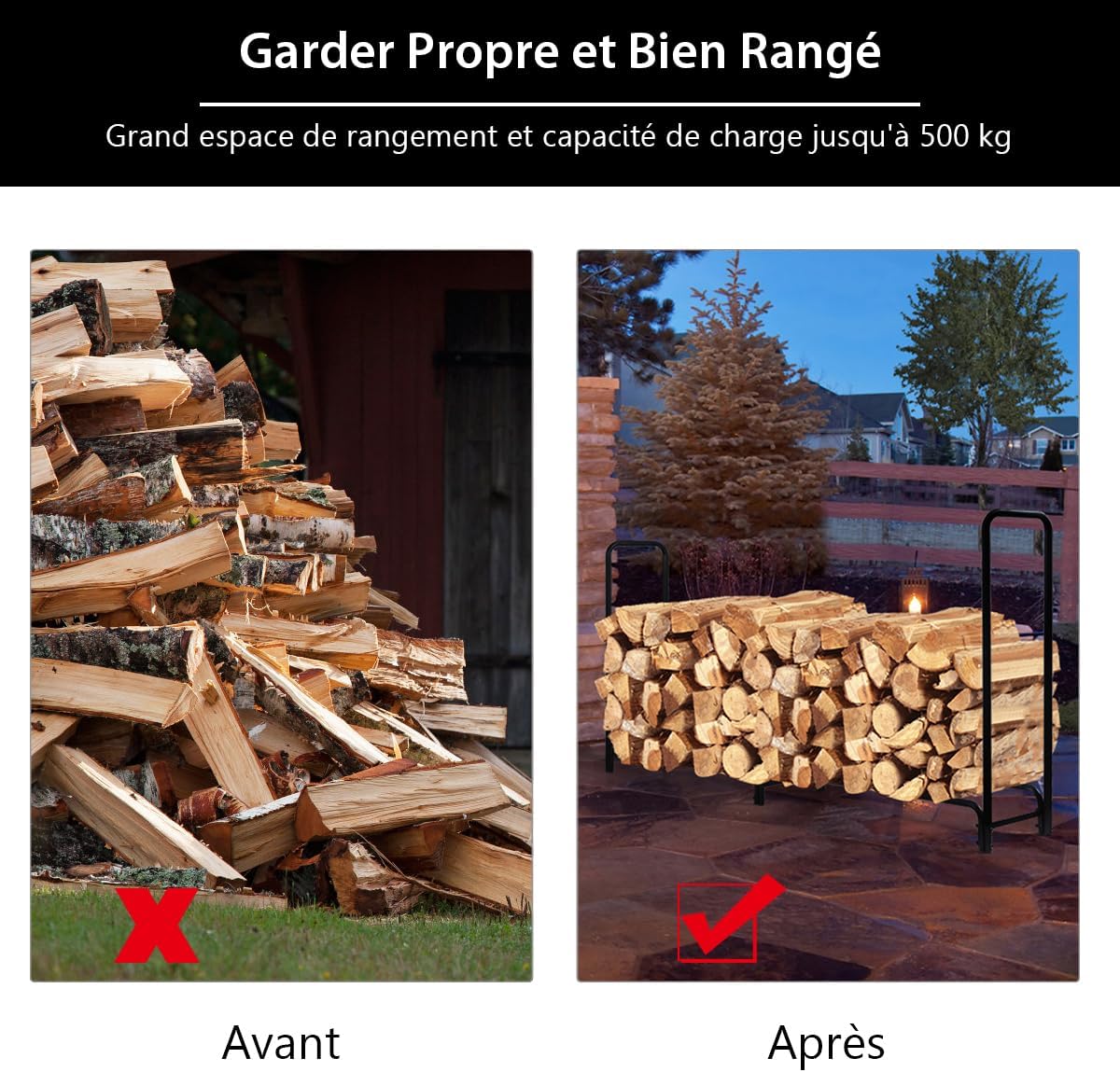 Portalegna da Esterno 245 cm, Legnaia da Esterno con Robusto Telaio in Metallo Antiruggine, Porta Legna per Camino, Braciere, Giardino e Terra - 2