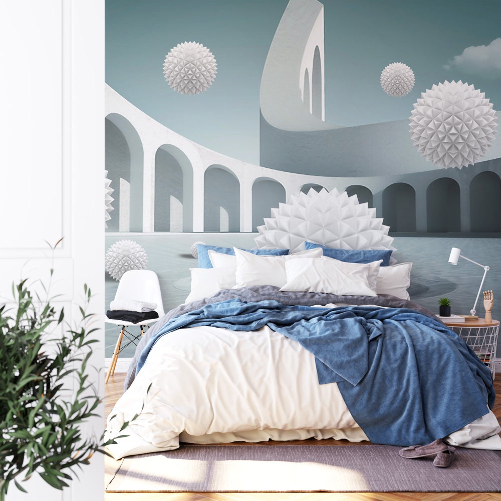Papier Peint 3D Autocollant Luna – Motif Boules Blanc – Amovible