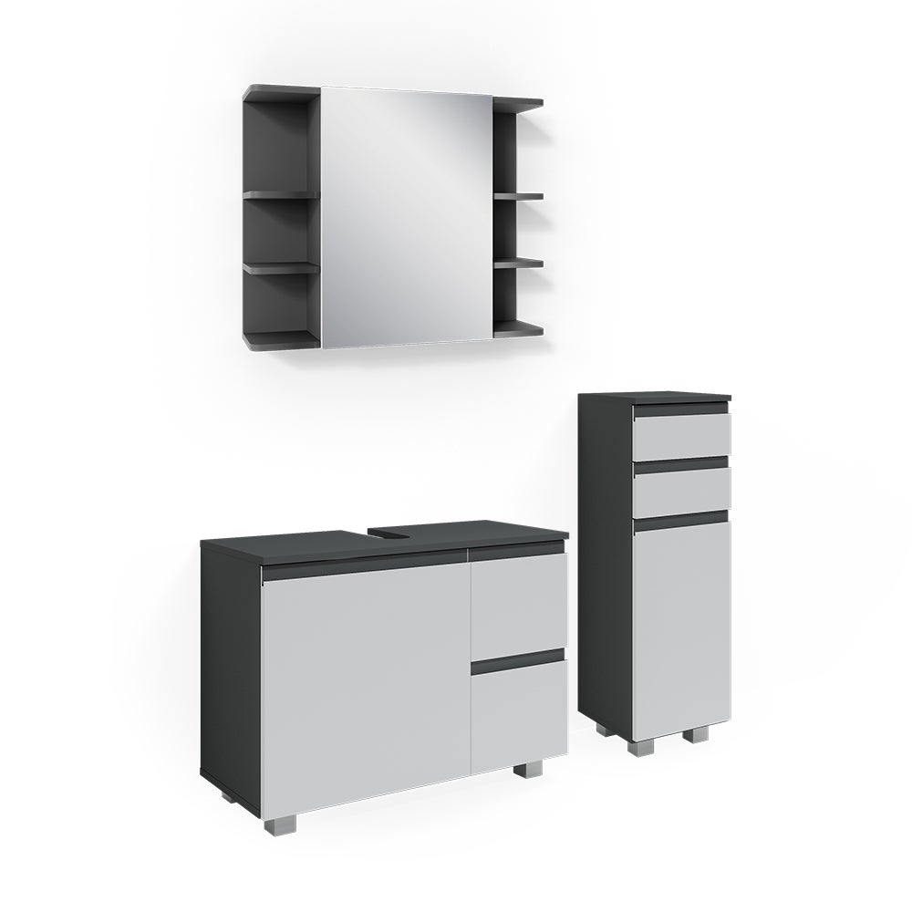 Vicco Zestaw mebli łazienkowych J-Shape, Antracyt, 3 części, z szafką midi