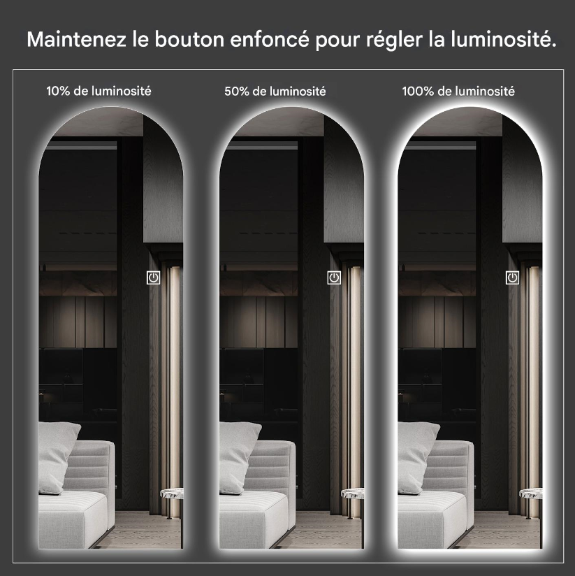 Miroir LED arqué pleine longueur, intensité variable, haute résolution, antidéflagrant, les studios et plus encore - 5