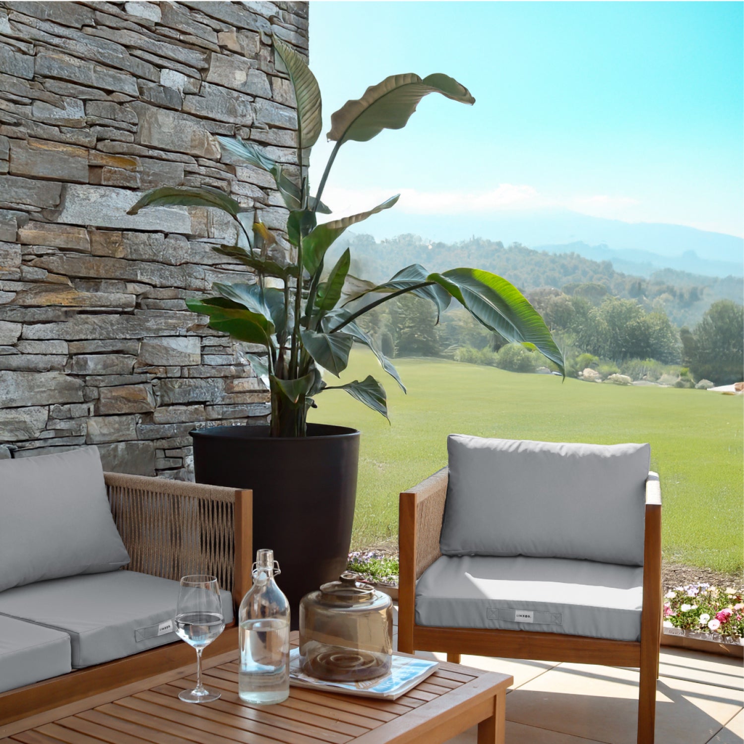 Linxor - Kit de coussins pour salon de jardin déhoussables - 50 x 50 cm - Gris clair - 4