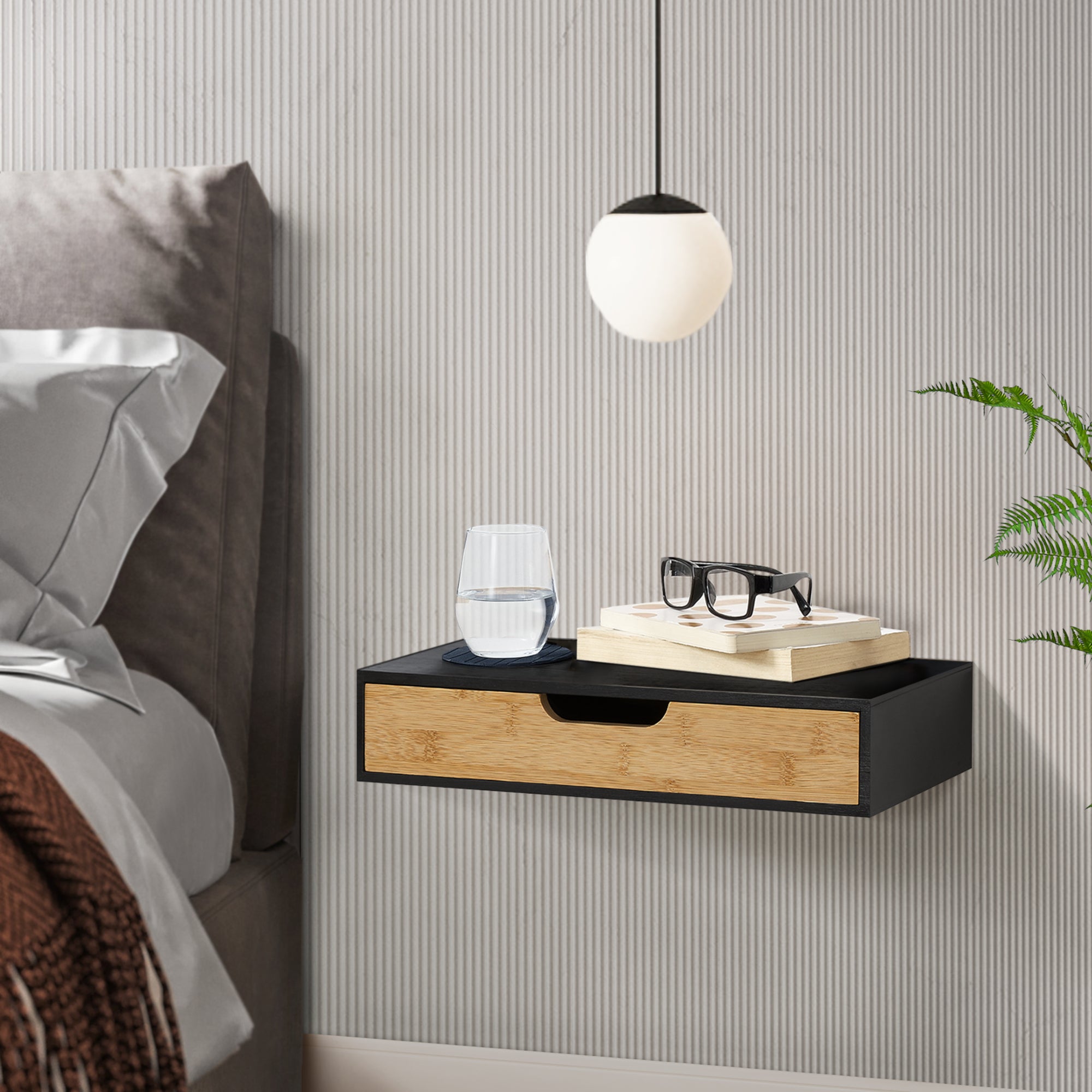  tag re murale bokn avec tiroir bambou 40 x 24 x 8 cm noir en casa