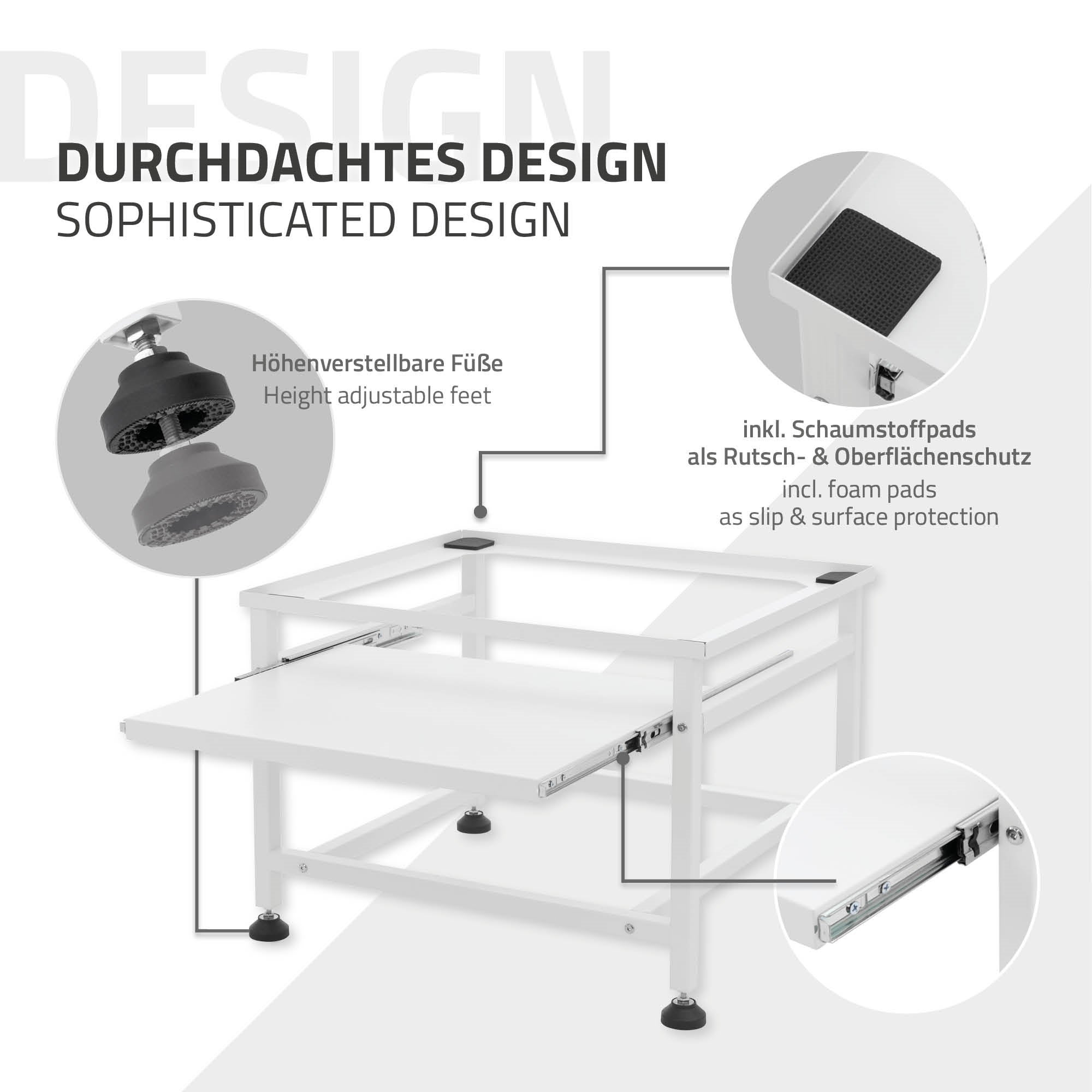 Soporte universal para lavadora o secadora alto blanco con estante extensible - 4