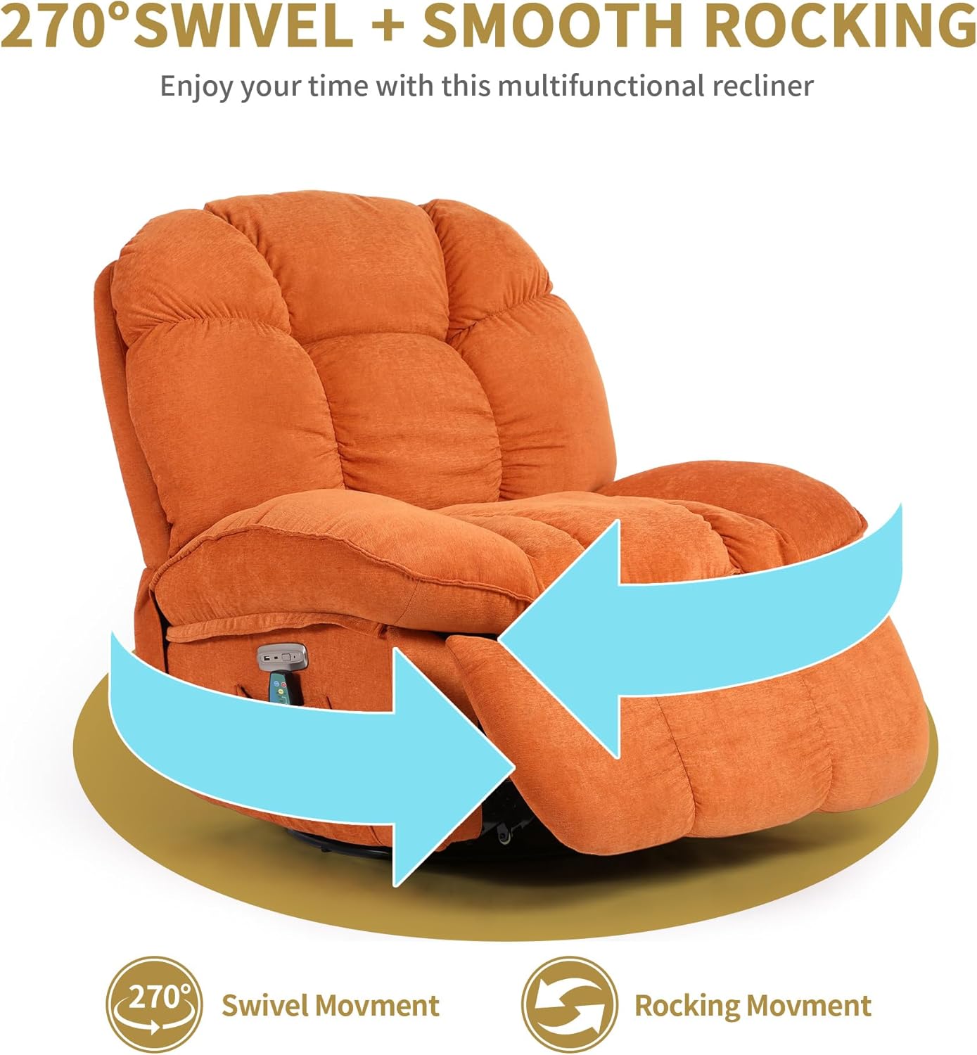 Fauteuil inclinable de Relaxation électrique, Chaise de Loisirs Fonction de Chauffage de Vibration, Connecteur Type C & USB(Orange) - 6