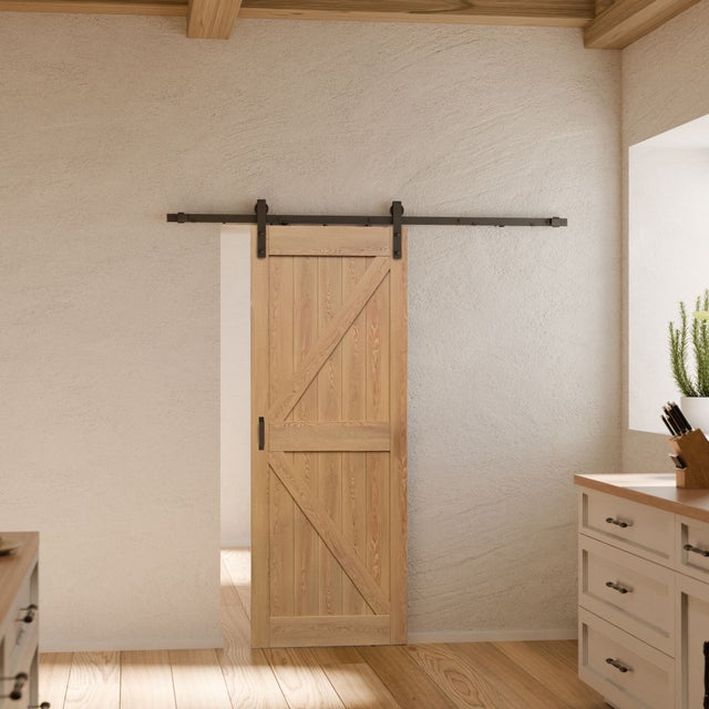 Kit porte coulissante en bois Grange oak acier MDF + rail H.215 x l.90 cm, SCHULTE, double amortisseur, porte coulissante intérieure en bois