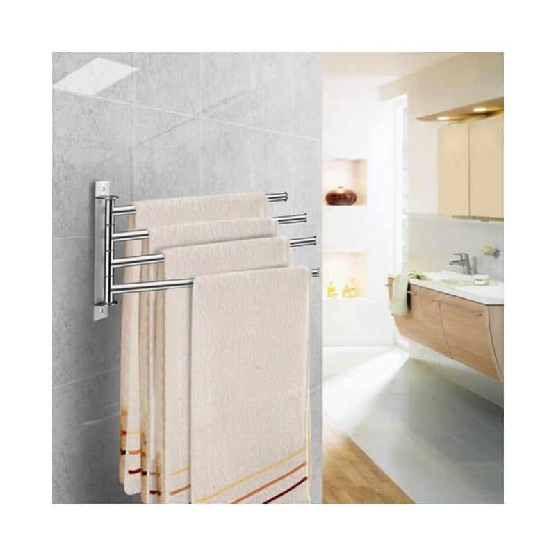 Wieszak ścienny na ręczniki ze stali nierdzewnej, obrotowy o 180°, 4 poziomy, srebrny, 35 cm