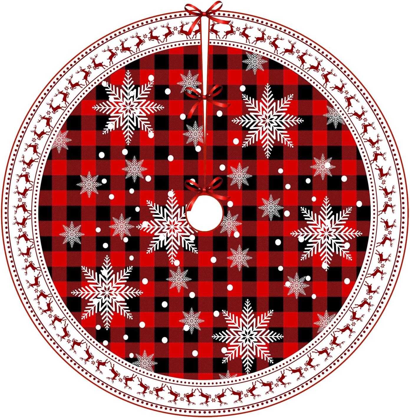 Gonna Per Albero Di Natale In Tela Con Fiocchi Di Neve E Scritta – MACTING, Decorazione Rustica - 6