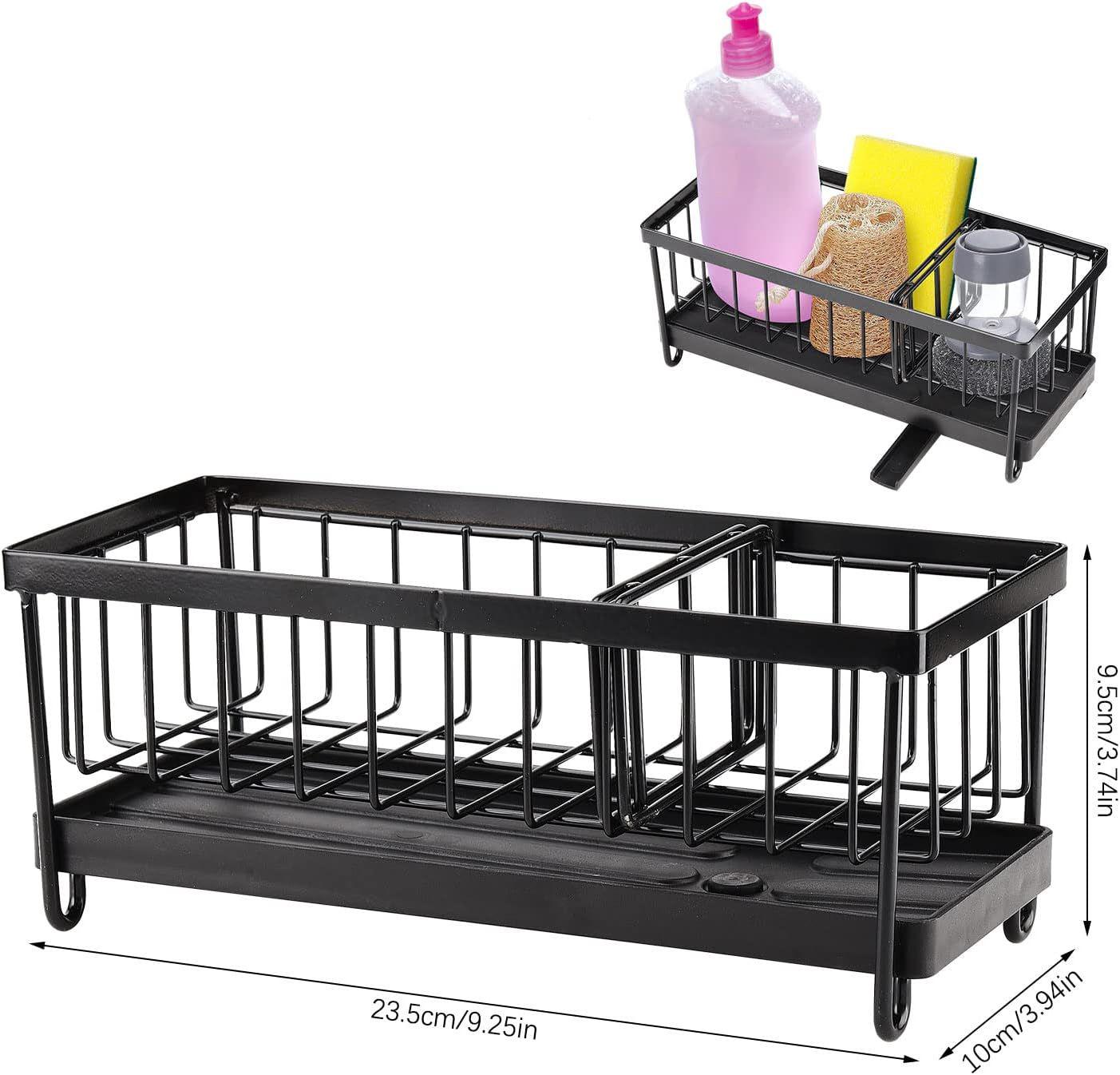 Support d'évier de cuisine, organisateur d'évier avec séparateur pivotant, distributeur de savon, porte-brosse noir - 2