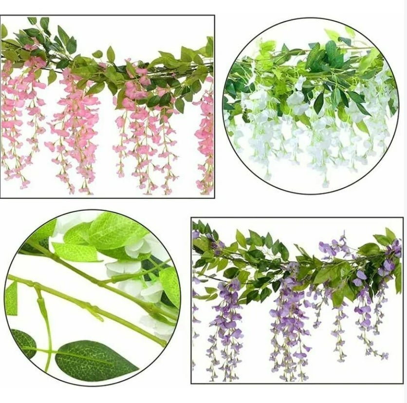 Guirlande de fleurs artificielles de glycine, 5 pièces au total 33 pieds fausse fleur de soie de vigne de glycine (violet clair-5 pièce - 5