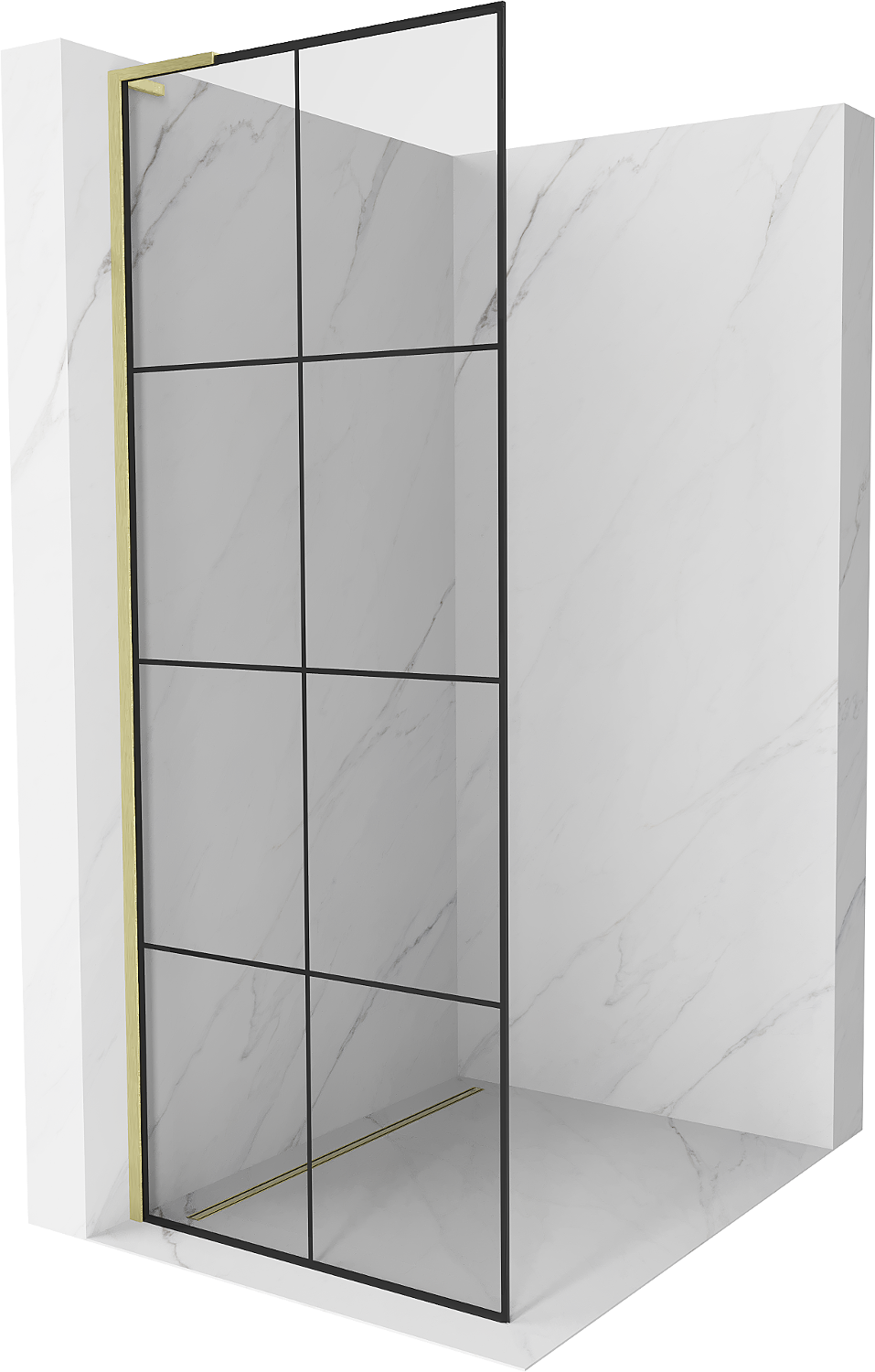 Mexen Kioto L ścianka prysznicowa Walk-in 90 x 200 cm, czarna kratka, złota szczotkowana - 800-090-103-55-77