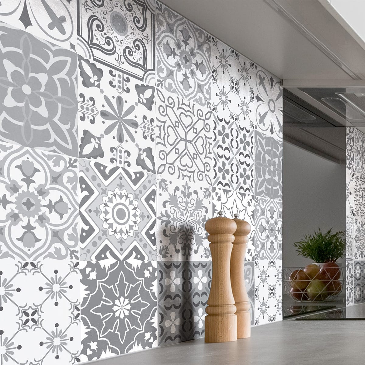 Ambiance Sticker Self-Adhesive Decorative Wall Decal Cement Tile For Bathroom And Kitchen Nuances De Gris Bari - Pack Of 9 Stickers Of 15 X15 Cm