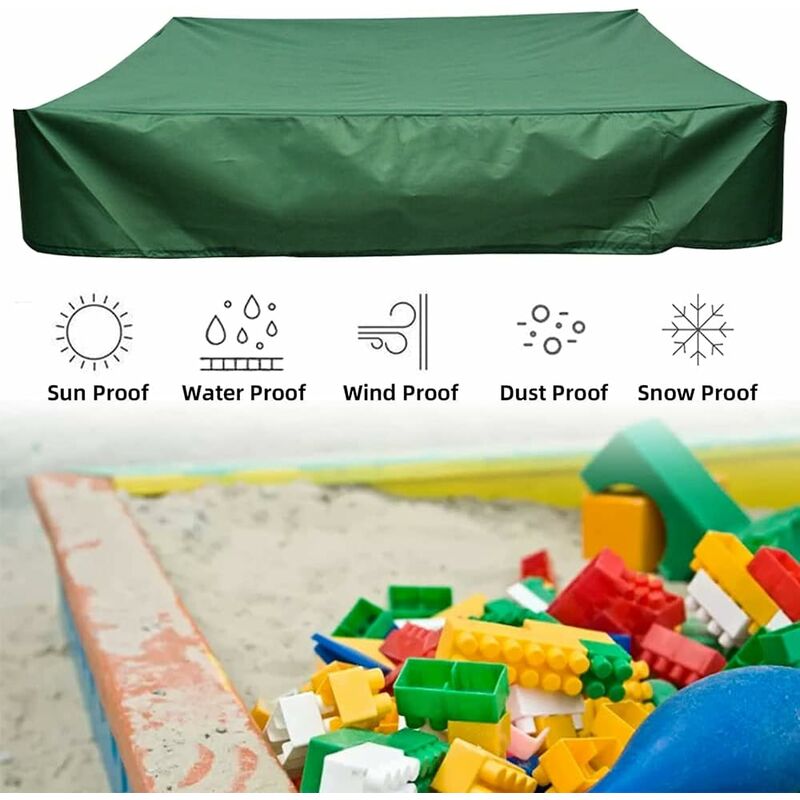 Bâche De Protection Pour Bac à Sable – Oxford 210D – Étanche Poussière – Cordon Serrage – 120x120x20 Cm – Vert Bâche Bac à Sable
