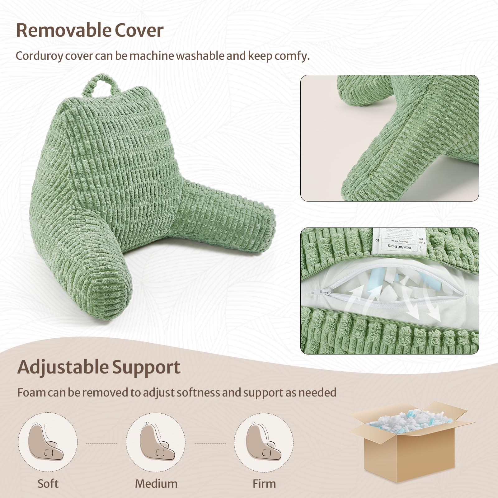 Coussin de lecture en mousse à mémoire de forme, pour s'asseoir confortablement au lit ou sur le canapé, coussin de soutien lombaire pour la lecture - 6