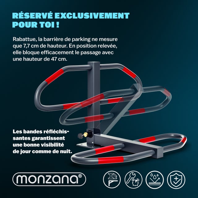 MONZANA® Barrière de parking rabattable en acier forme arc plaque de sol barrière stationnement serrure 2 clés arceau de parking