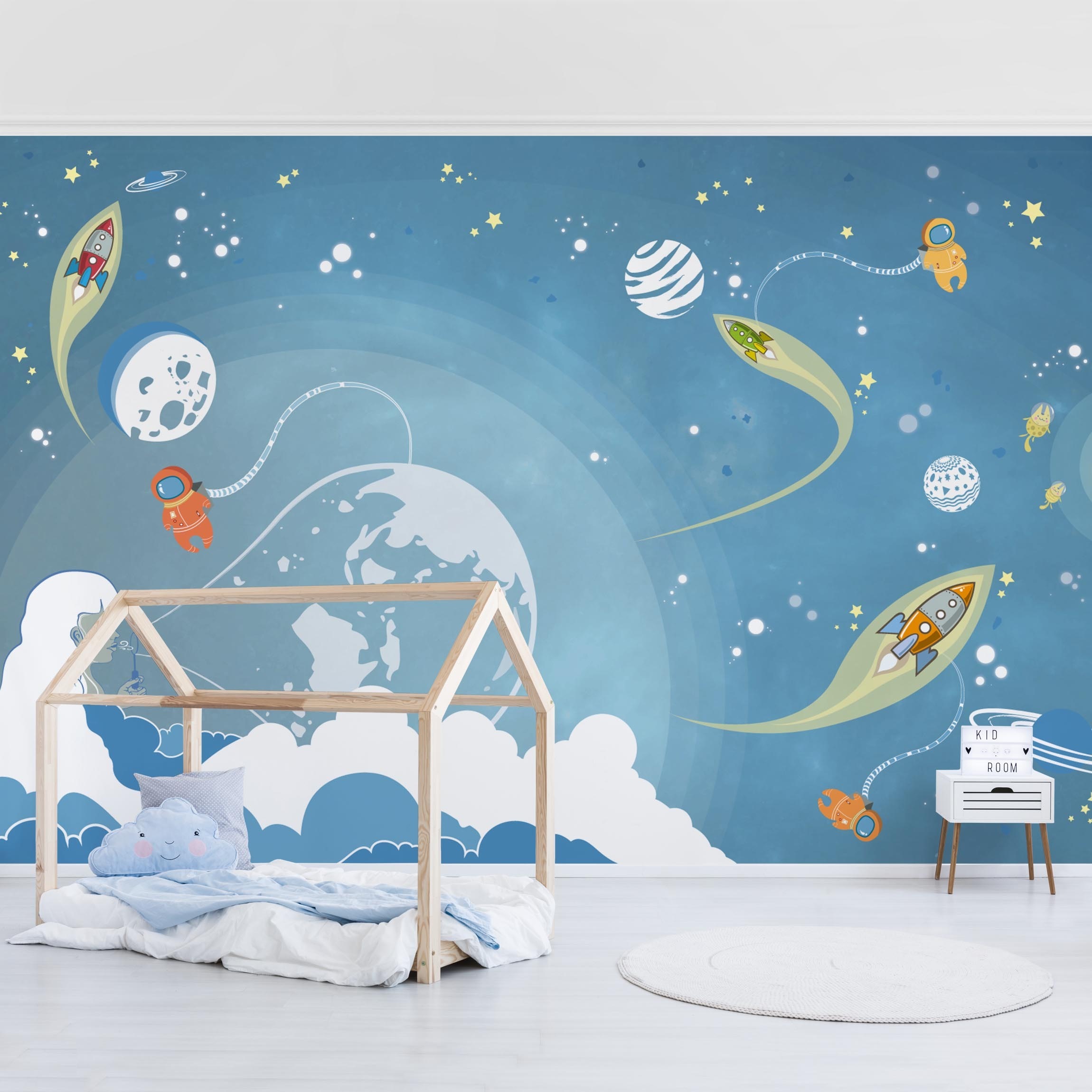 Papel pintado fotomural colores en el espacio 27 - habitación infantil niño - tnt 336 x 225 cm premium