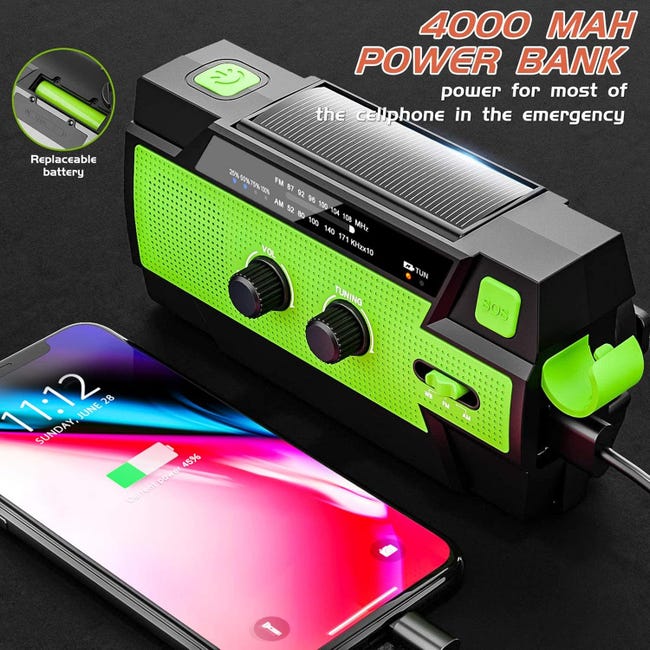 Radio Di Emergenza Solare Con Power Bank 4000mAh, Torcia LED, Bussola, Allarme SOS E Manovella – Ideale Per Campeggio E Avventure Outdoor