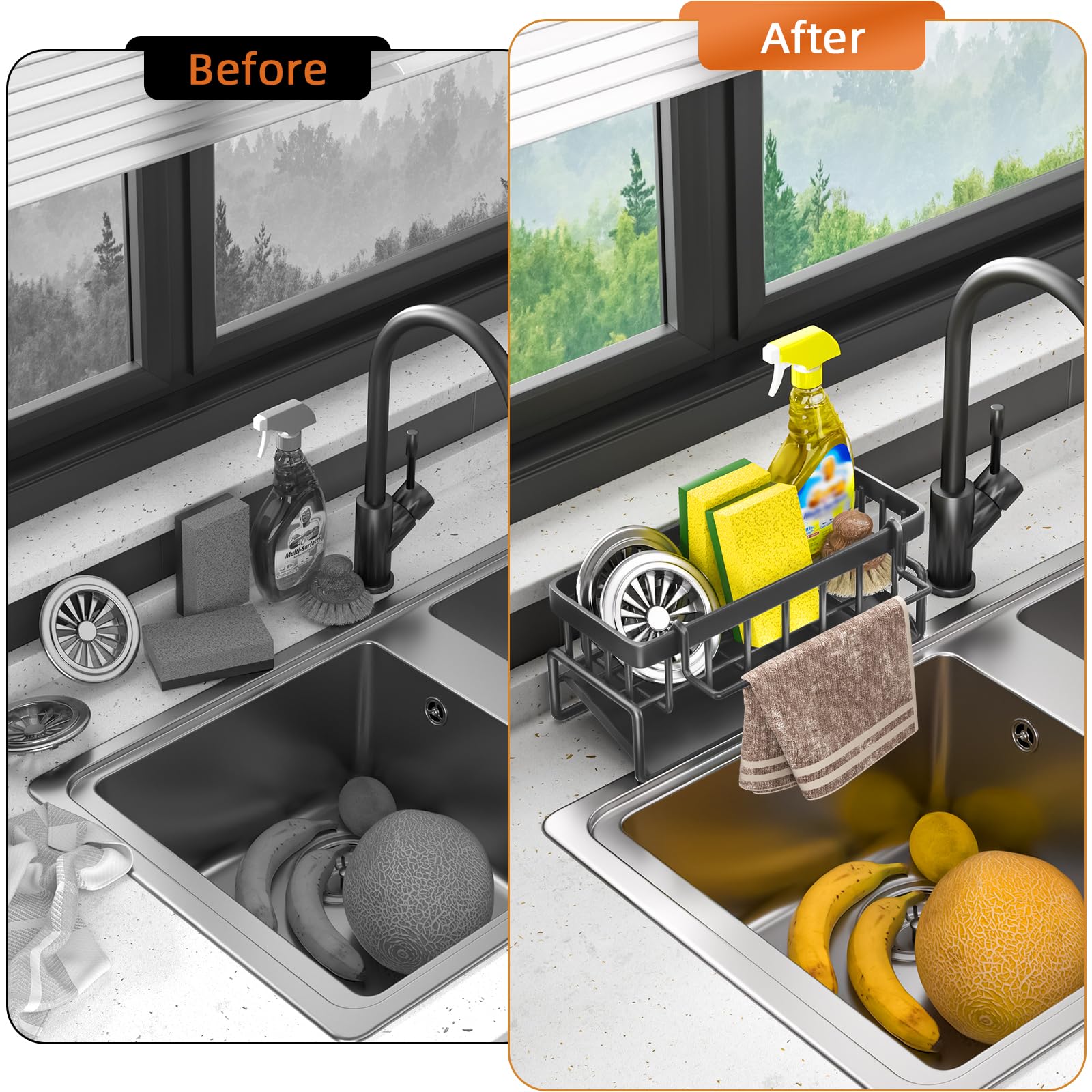Półka na zlew kuchenny, nierdzewny organizer na gąbkę do naczyń ze stali nierdzewnej, uchwyt na gąbkę do naczyń na przybory kuchenne - 6