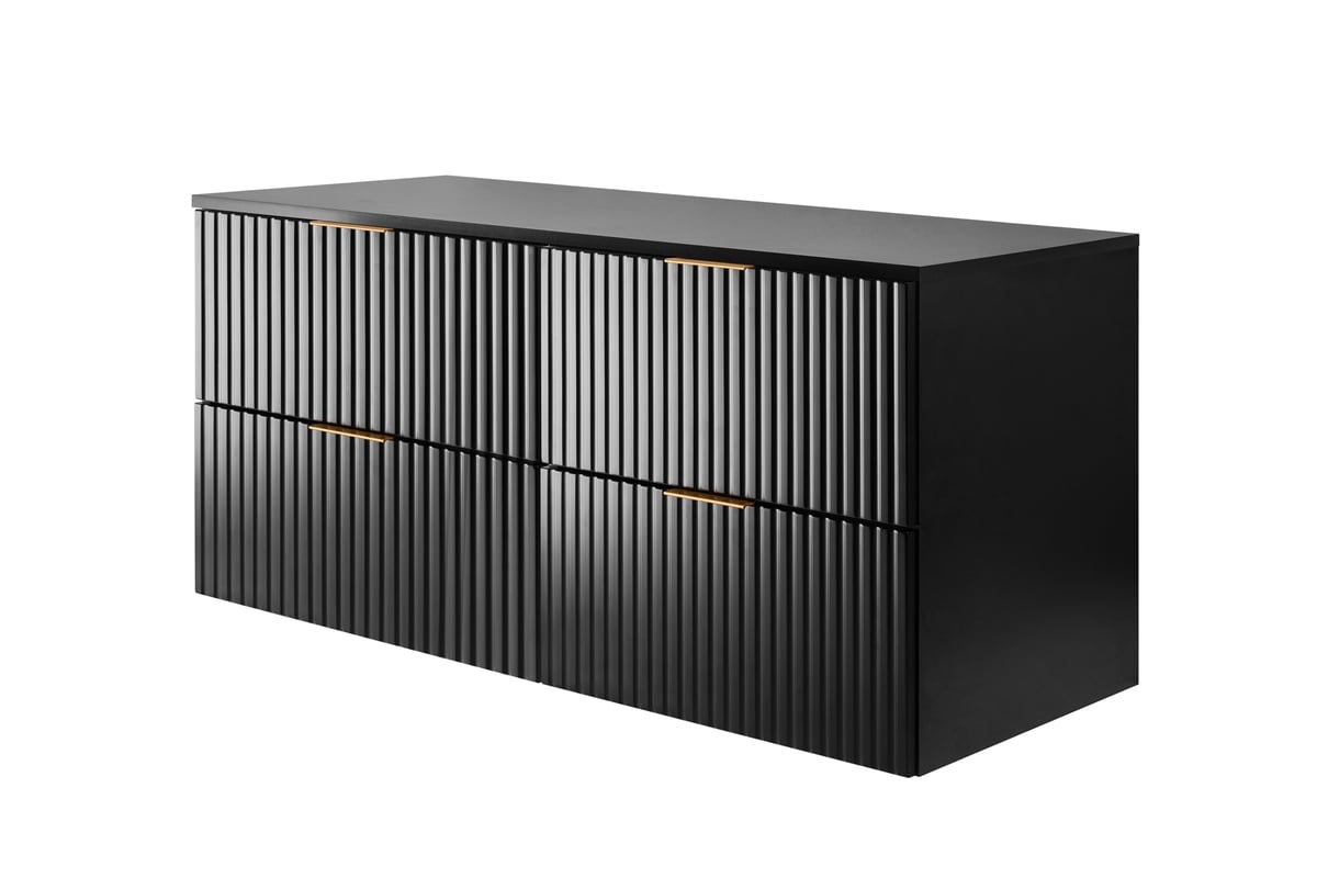 Szafka pod umywalkę z blatem FLOW 120 cm czarna 2 kolory uchwytów w zestawie ryflowane fronty