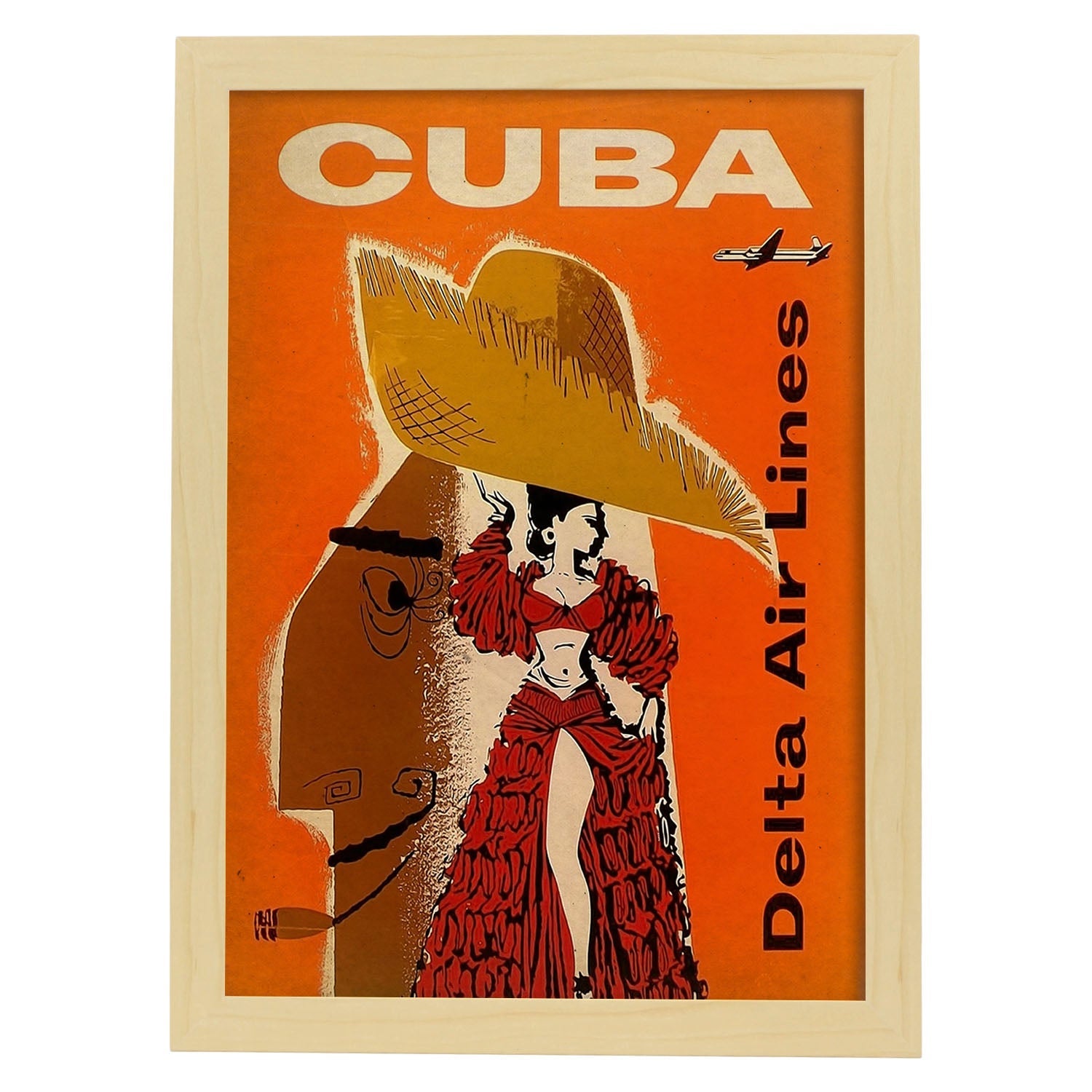 Poster vintage de cuba. con imagenes vintage y de publicidad antigua. marco blanco - a3