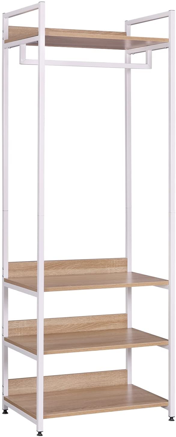 WOLTU Porte-Manteau,avec un Tringle et 4 Étagères en Bois et Acier,Penderie Ouverte,Chêne clair+Blanche,60x40x170cm - 2