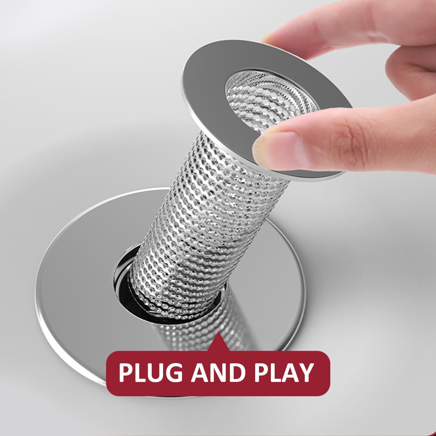 Crépine d'évier en acier inoxydable, bouchon de vidange d'évier à poussoir, longue, 1 pièce - 5