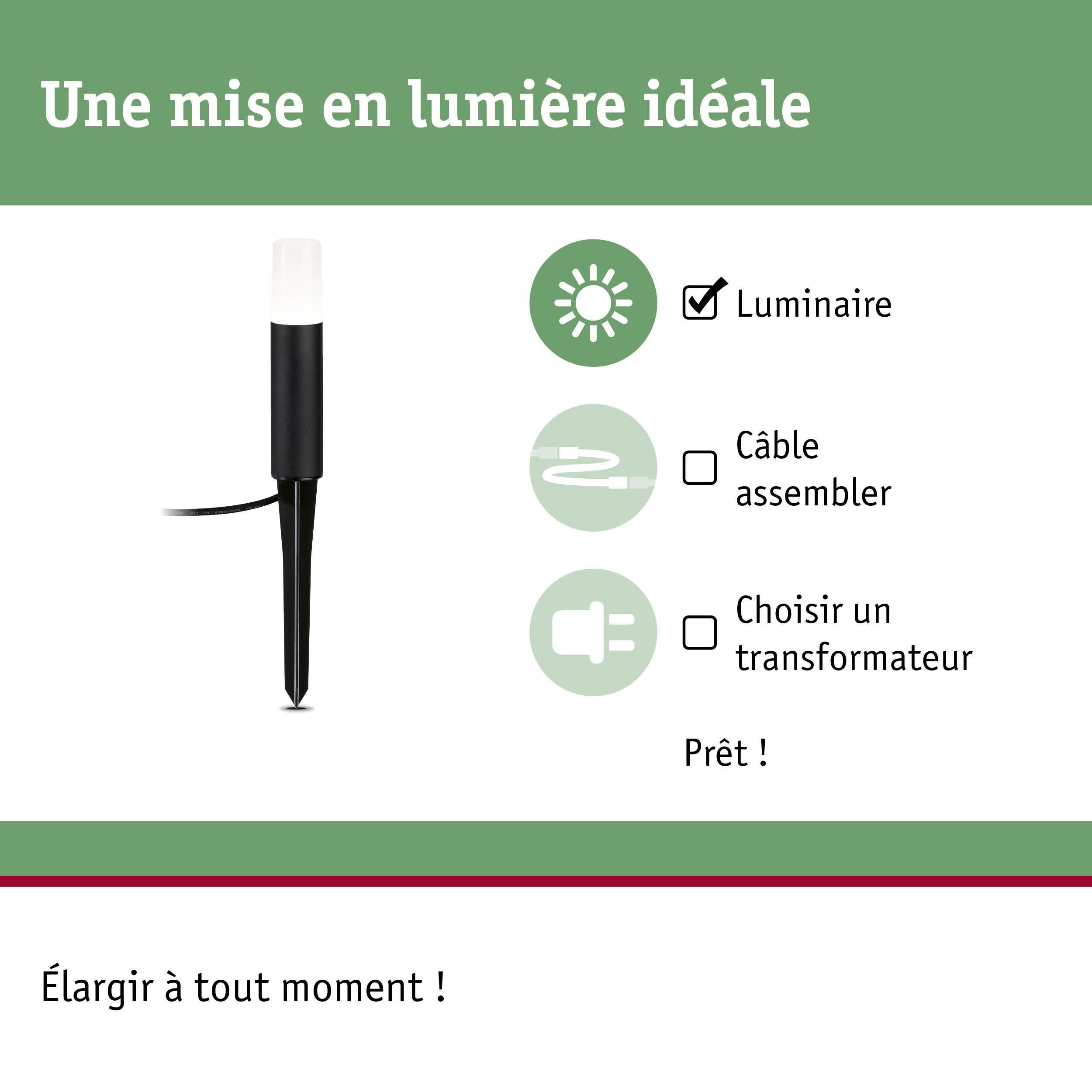 Plug & Shine Borne lumineuse LED Flarea Luminaire individuel IP65 cylindrique 200mm 3000K 3,6W 150lm 24V Noir Métal - 5