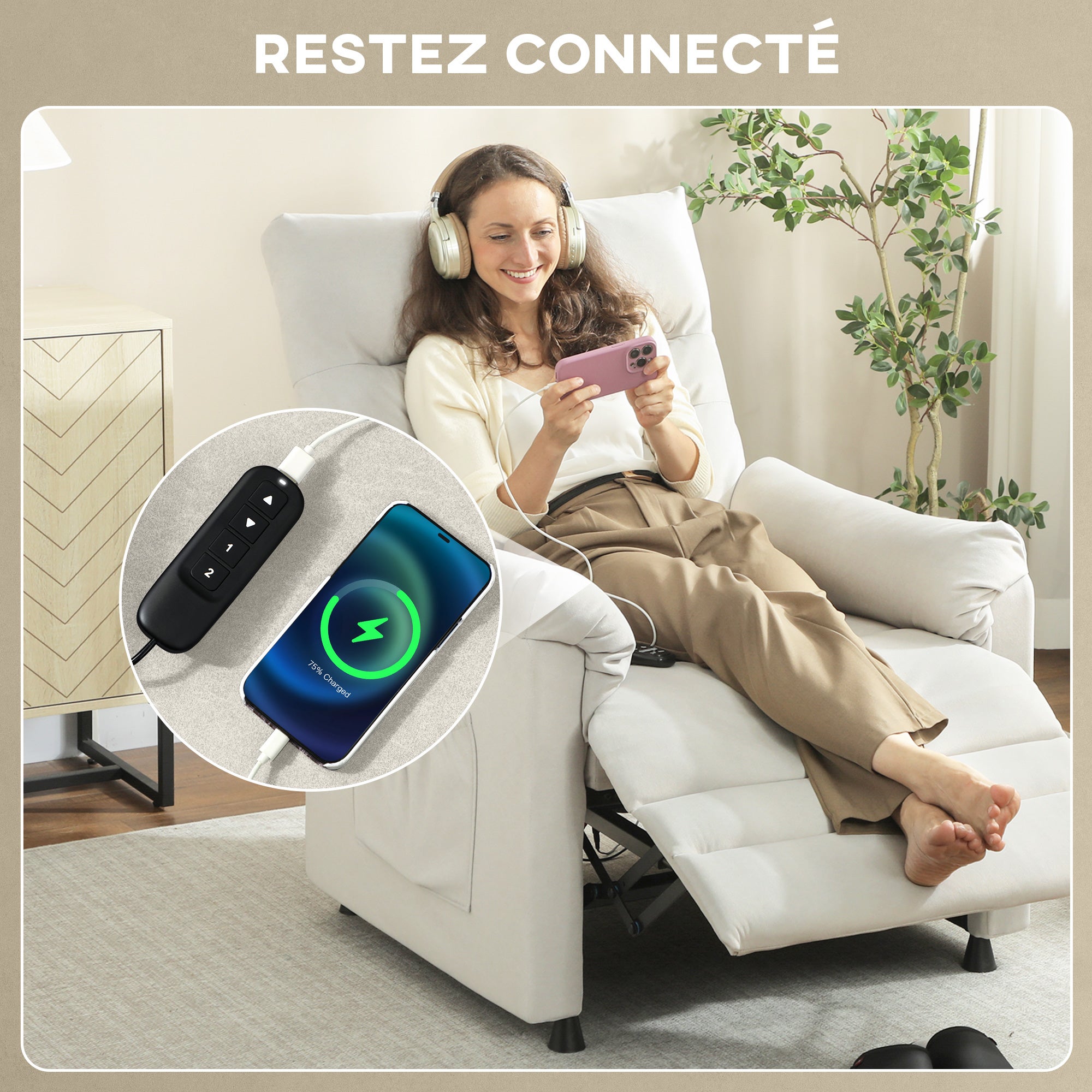 Fauteuil relax électrique velours HOMCOM - 9