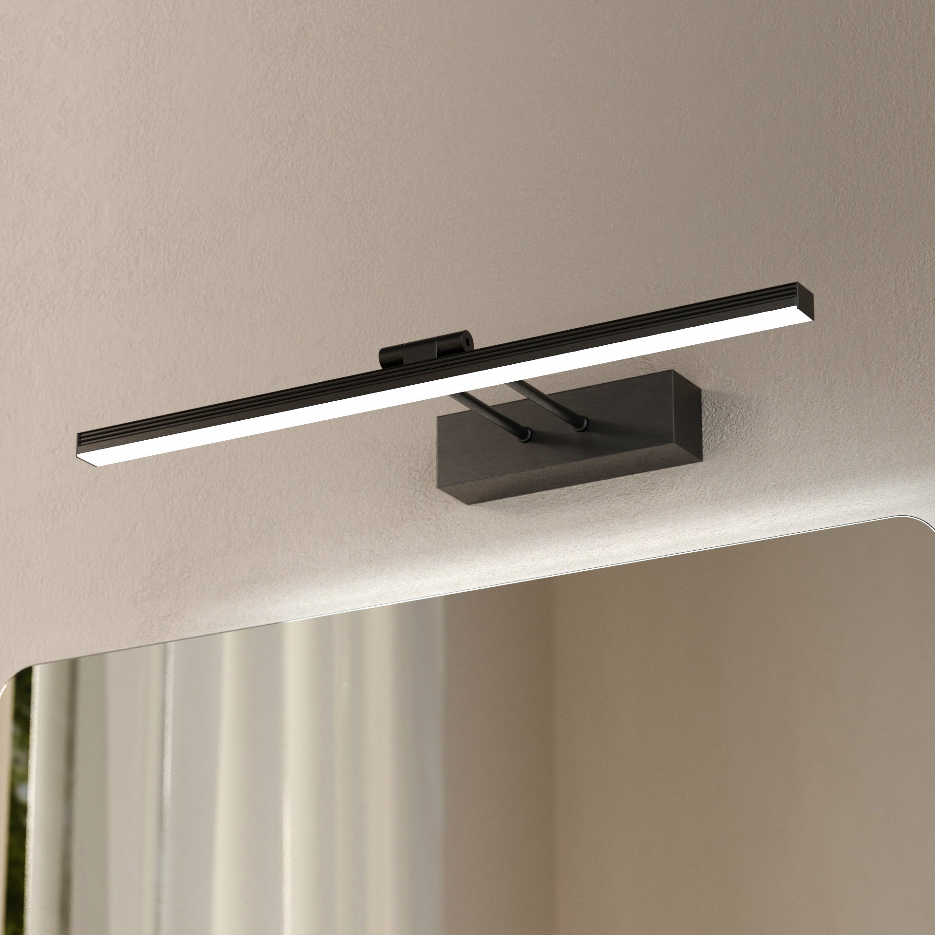 EMKE Kinkiet łazienkowy LED L.40 cm – lampa lustrzana LED do łazienki regulowana 200°, 8W, zimna biel 6500K, IP44, czarny