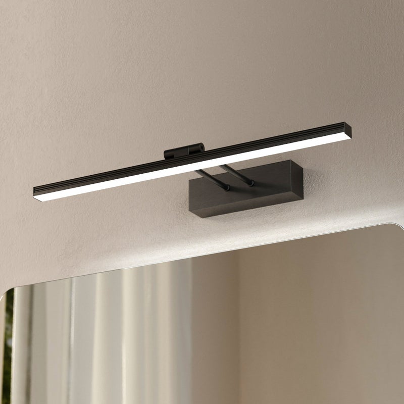 EMKE Kinkiet łazienkowy LED L.40 cm – lampa lustrzana LED do łazienki regulowana 200°, 8W, zimna biel 6500K, IP44, czarny